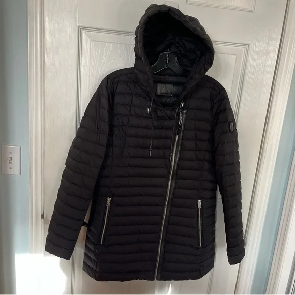 Atelier Noir Black Cortina Coat Quilted Jacket Duck Down Lamb Leather Trim Large - Picture 2 of 16